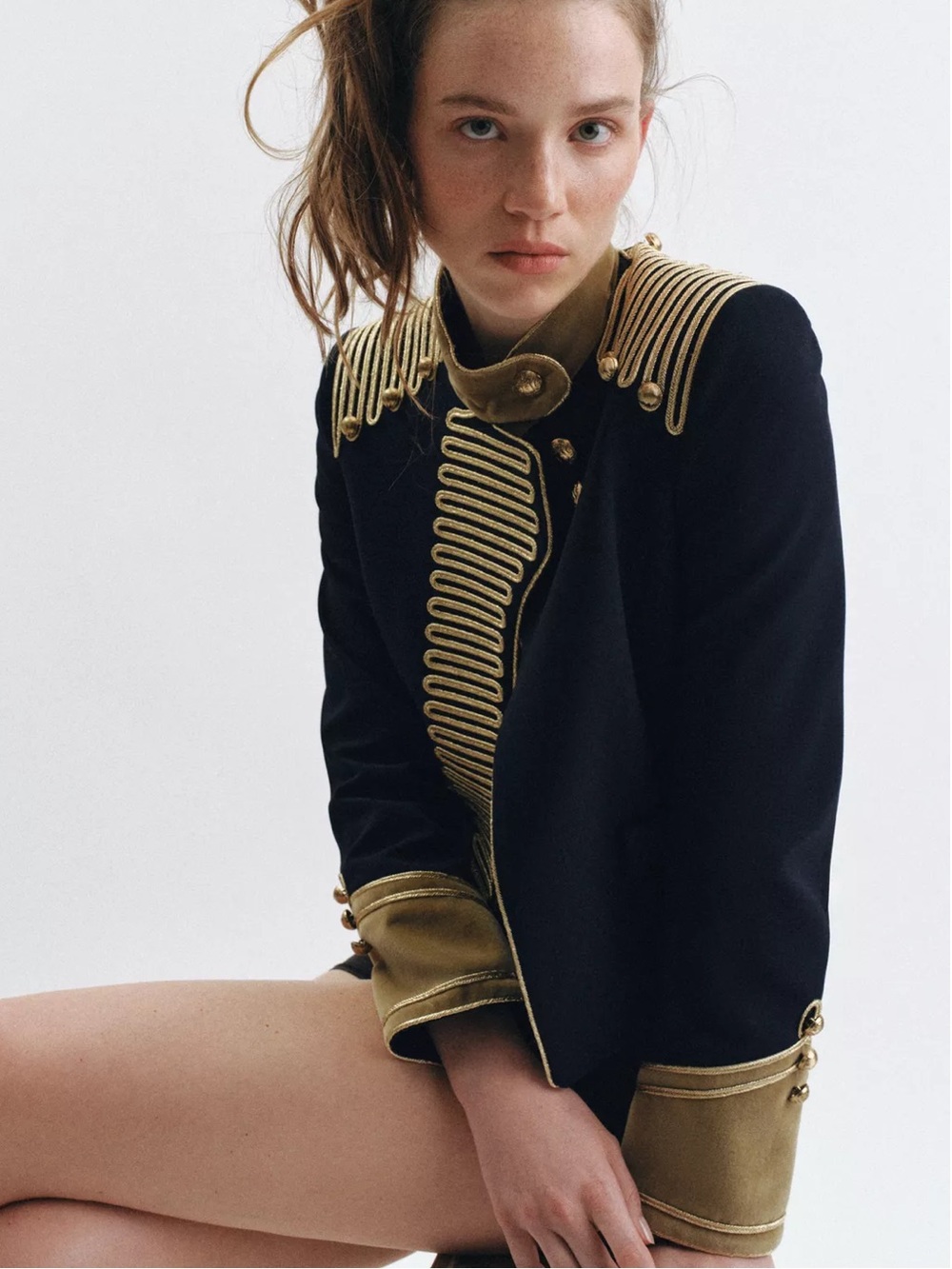 Zara Gold Velvet and Black Military Jacket - Napoleonic Jacket / Blazer NWOT